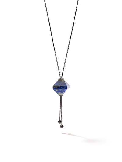 528 by CfH - Gliding Crystal Twin Pyramid Necklace - Lapis - Black Ruthenium Plated Sterling Silver - Close Up
