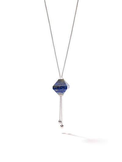 528 by CfH - Gliding Crystal Twin Pyramid Necklace - Lapis - White Rhodium Plated Sterling Silver - Close Up