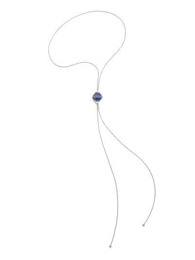528 by CfH - Gliding Crystal Twin Pyramid Necklace - Lapis - White Rhodium Plated Sterling Silver - Silo