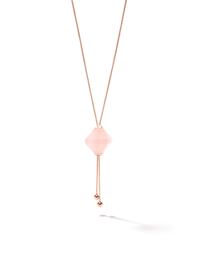 528 by CfH - Gliding Crystal Twin Pyramid Necklace - Rose Quartz - 18K Rose Gold Vermeil - Close Up