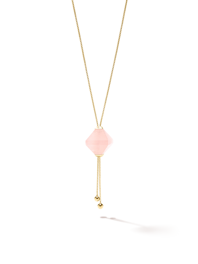528 by CfH - Gliding Crystal Twin Pyramid Necklace - Rose Quartz - 18K Yellow Gold Vermeil - Close Up