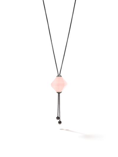 528 by CfH - Gliding Crystal Twin Pyramid Necklace - Rose Quartz - Black Ruthenium Plated Sterling Silver - Close Up