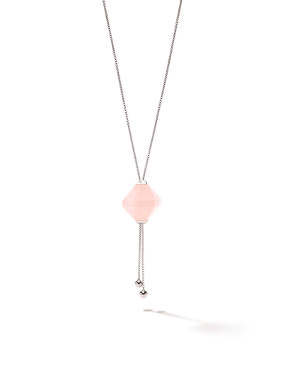 528 by CfH - Gliding Crystal Twin Pyramid Necklace - Rose Quartz - White Rhodium Plated Sterling Silver - Close Up