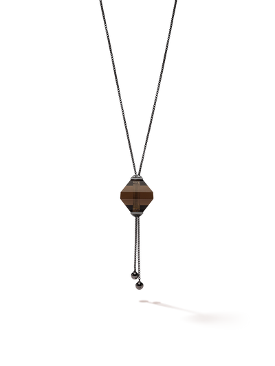 528 by CfH - Gliding Crystal Twin Pyramid Necklace - Smoky Quartz - Black Ruthenium Plated Sterling Silver - Close Up