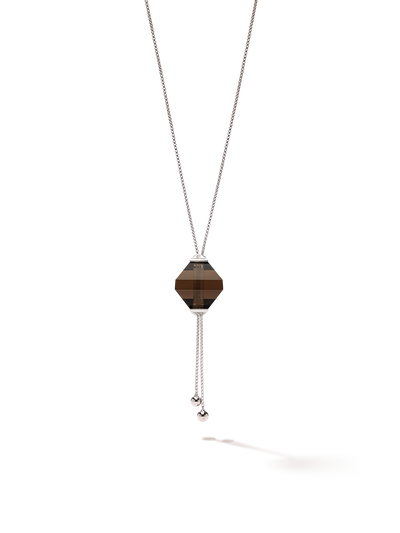 528 by CfH - Gliding Crystal Twin Pyramid Necklace - Smoky Quartz - White Rhodium Plated Sterling Silver - Close Up