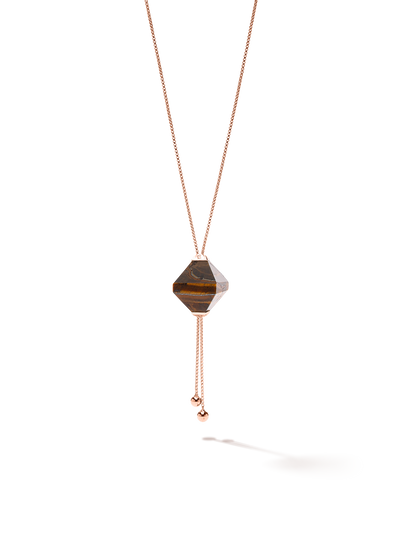 528 by CfH - Gliding Crystal Twin Pyramid Necklace - Tiger's Eye - 18K Rose Gold Vermeil - Close Up