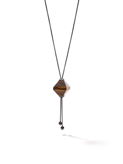 528 by CfH - Gliding Crystal Twin Pyramid Necklace - Tiger's Eye - Black Ruthenium Plated Sterling Silver - Close Up