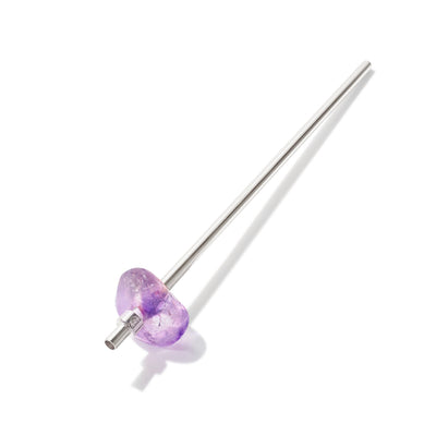 Angle Image of AMETHYST Crystal Straw - Silver Finish by Crystals for Humanity