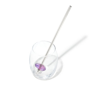 AMETHYST Crystal Straw - Silver Finish by Crystals for Humanity shown in a Drinking Glass