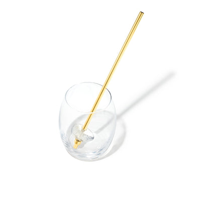 CLEAR QUARTZ Crystal Straw - Yellow Gold Finish by Crystals for Humanity shown in a Drinking Glass